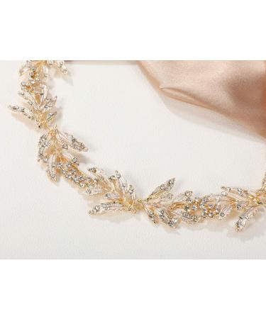 SWEETV Gold Leaf Wedding Headpiece | Rhinestone Bridal Headband for Bride and Flower Girl - Handmade Women's Hair Accessory - Buy Online on GoSupps.com
