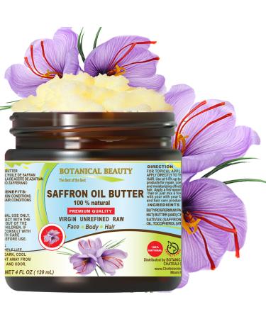 Botanical Beauty SAFFRON OIL BUTTER 100% Natural Saffron Essential Oil in Shea Nut Butter for FACE SKIN BODY HAIR NAILS. Beauty Skin Moisturizer Oil Butter. (4 Fl Oz) 4 Fl Oz (Pack of 1)