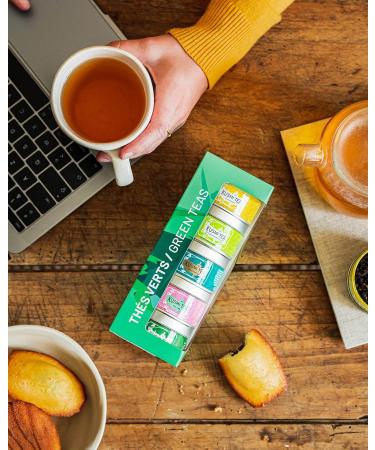 Kusmi Tea Gift Set Les Verts - Organic Green Tea Assortment in 5 Metal Tins (25g each) - Gr ner Jasmin Green Ginger Label Imp rial Green Rose Green Mint - Perfect International Gift - Buy Online on GoSupps.com