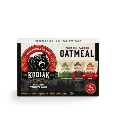 Kodiak Cakes Instant Oatmeal Packets - High Protein - 100% Whole Grains Breakfast Food - Maple & Brown Sugar, Cinnamon, & Chocolate Chip (24 Packets) Variety Pack (24 packets)