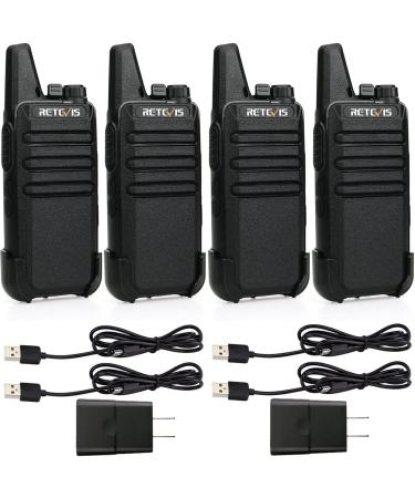 Retevis RT22 Two Way Radio Long Range Rechargeable,Portable 2 Way Radio,Handsfree Walkie Talkie for Adults Commercial Cruises Hunting Hiking (4 Pack) Black