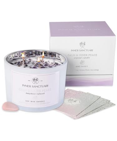Healing Crystal Candle with Real Amethyst Crystals Inside - 12oz Soy Wax | Aromatherapy Candle | Spiritual Gifts for Woman | Meditation Gifts Purple 1
