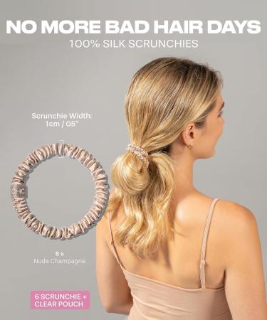 Ch. SKINNIES-6 Silk Scrunchies Set 100% Pure Silk Hair Ties Extra Soft Silk Scrunchies for Hair & Sleep Premium 22 Momme Handmade Hair Scrunchies for Women's Hair | STYLE: 6 Nude Champagne Bliss - Buy Online on GoSupps.com