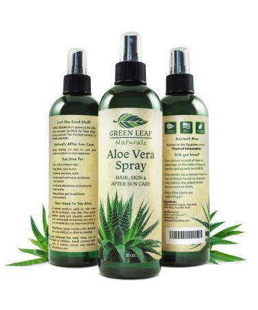Aloe Vera Spray for Hair, Skin, Face, After Sun Care and Sunburn Relief |8 oz|Cold pressed - 99.8% Aloe Vera| Organic 100% Pure and Natural Skin Care Moisturizer - Unscented by Green Leaf Naturals 8 Ounce (Pack of 1)