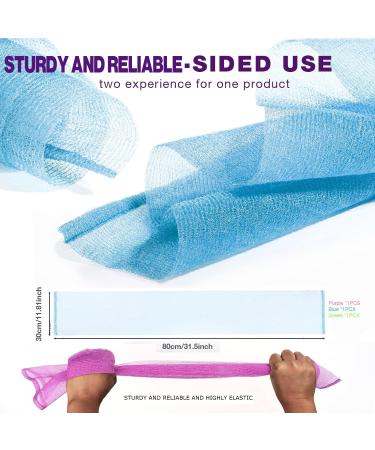3-Pack Exfoliating Washcloth Set - African Net Sponge & Japanese Loofah for Body & Face Exfoliation - Purple Blue Green - Buy Online on GoSupps.com