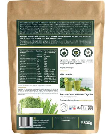 Organic Barley Grass Powder 500G | 100% Young Growths | Gluten Free GMO Free No Additives | Top Quality - Buy Online on GoSupps.com