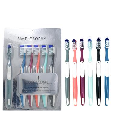 Simplosophy: Pack of 6 Flex Clean Toothbrushes Soft Dual Height Bristles Rubber Gum Simulator Gently Cleans Teeth Removes Plaque Buildup |for Men & Women|