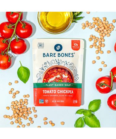 Bare Bones Tomato Chickpea Plant Based Soup 10 oz Pack of 8 - Vegan, Gluten Free, Non-GMO, Ready-to-Eat in 90 Seconds - Buy Online on GoSupps.com