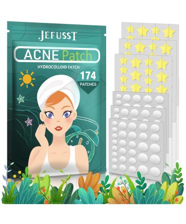 Jefusst Acne Pimple Patch 174 Counts 6 Sizes Invisible & Yellow-Star-Shaped Hydrocolloid Acne Patch with Tea Tree Oil & Calendula Oil Acne Spot Healing Patch Zit Patches for Face 174 Piece Assortment