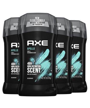 AXE Apollo Deodorant Stick For Long Lasting Odor Protection, Sage And Cedarwood Men's Deo, Aluminum Free 3oz 4 Count Apollo (Sage and Cedarwood)