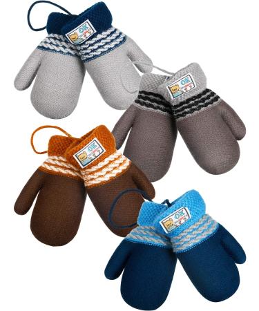 SATINIOR 4 Pairs Fleece Toddler Mittens with String 1-3 Years Fleece Baby Mittens Winter Lining Infant Mittens Warm Thermal Gloves for Baby Kid Toddler