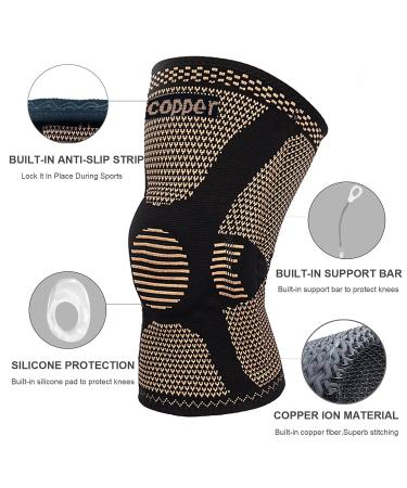 Buy Professional Copper Knee Brace - Knee Compression Sleeve Support with Patella Gel Pads for Men & Women - Joint Pain Relief ACL & Arthritis Support - Large Black - Buy Online on GoSupps.com