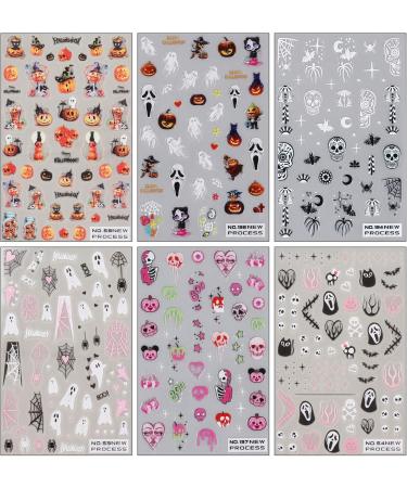 JMEOWIO 6 Sheets Halloween Nail Art Stickers Decals Self-Adhesive Cute Pumpkin Skull Horror Ghost Witchy Spider Web Bat Spook Nail Supplies Nail Art Design Decoration Accessories - Buy Online on GoSupps.com