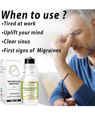 Magnesium Menthol Migraine Roll-On Stick | Fast-Acting Natural Relief with Peppermint & Eucalyptus | Aromatherapy for Headaches & Sinus Relief | Perfect Self-Care Gift - Buy Online on GoSupps.com