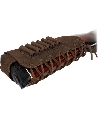 BRONZEDOG Adjustable Leather Buttstock Cartridge Holder for Rifles - 12/16 Gauge, .30-30, .308 Caliber - Hunting Ammo Pouch Bag - Right Handed Shotgun Shell Holder - Brown - Buy Online on GoSupps.com
