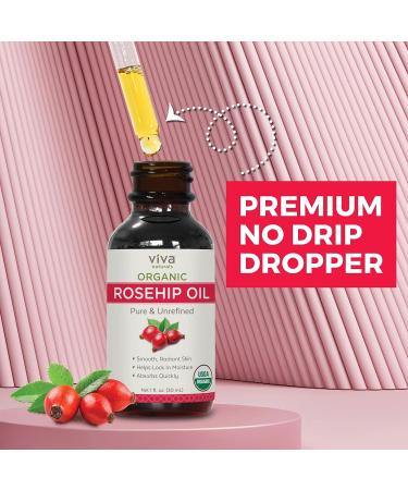 Viva Naturals Organic Rosehip Seed Oil (1 fl oz) - 100% Pure Cold Pressed Moisturizing Oil for Face, Hair, Skin & Nails | Non-GMO - Buy Online on GoSupps.com
