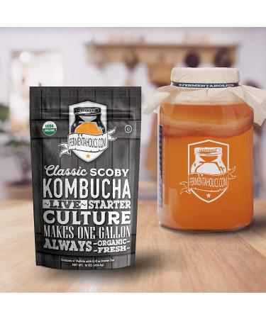 Organic Fermentaholics Kombucha SCOBY with 12oz Starter Tea - Live Culture for 1 Gallon Batch - Buy Online on GoSupps.com