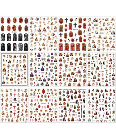 Dornail Virgin Mary Nail Art Stickers - 12 Sheets | Christian Jesus & San Judas Design | 3D Self-Adhesive Decals for DIY Nail Decorations - Buy Online on GoSupps.com