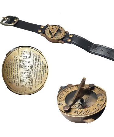 Vintage Antique Sundial Compass with Leather Band - Handmade Nautical Camping and Boating Gift Compass - Buy Online on GoSupps.com