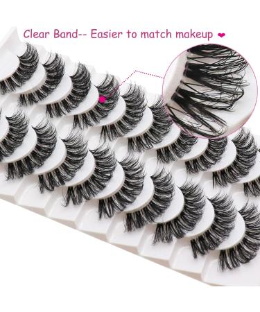 Losha Lashes D Curl Russian Strip Lashes | Fluffy False Eyelashes 10 Pairs Pack with Clear Band | DT01 - Buy Online on GoSupps.com