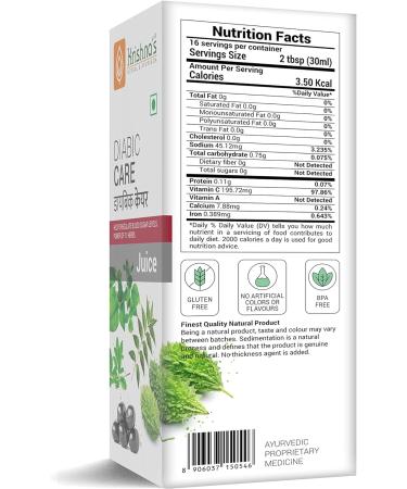 KRISHNA'S HERBAL & AYURVEDA Diabic Care Juice - 500 ml (Pack Of 2) | Blend Of 11 Herbs Methi Amla Karela Jamun Kutki Guduchi & 5 Other Herbs To Manage Sugar Levels Jamun 250 ml (Pack of 2) - Buy Online on GoSupps.com