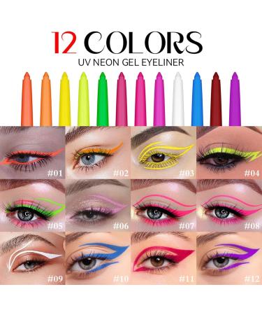 Colored Eye Liner Set UV Fluorescent 12 Colors Liquid Liner Waterproof Quick-Drying | Long-Lasting Highly Pigmented Graphic Liners Neon Glow Supplies - Buy Online on GoSupps.com