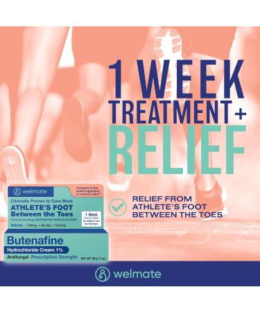 WELMATE Extra Strength Athletes Foot Treatment - Antifungal Cream with Butenafine Hydrochloride for Ringworm Jock Itch & Nail Fungus - 1oz Pack - Effective Foot Care Solution - Buy Online on GoSupps.com