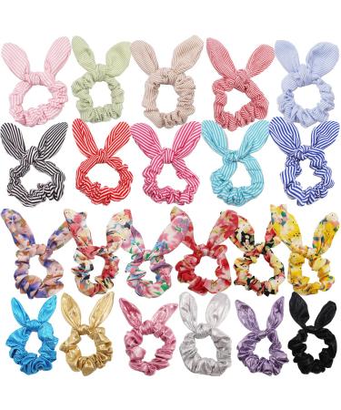 22PCS Hair Scrunchies Rabbit Ears Hair Tie Ropes Elastic Hair Bands Hair Bow Scrunchies Ponytail Holder Hair Accessories for Women Girls Teens Kids Children