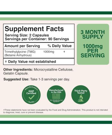 Double Wood Supplements TMG Trimethylglycine Supplement 1,000mg Per Serving 180 Capsules (TMG Supplements for Homocysteine Control) Genuine TMG with Fishy Smell Gluten Free Non-GMO - Buy Online on GoSupps.com