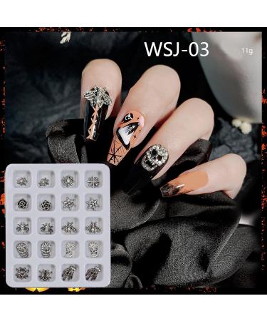 FEIlei Halloween Skull Nail Charms Nail Skeleton Charms 3D Spiders Nail Rhinestones - Buy Online on GoSupps.com