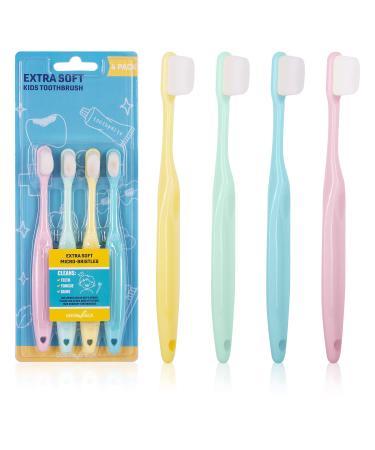 Extra Soft Toothbrush, Nano Toothbrush for Sensitive Gums, Extra Soft Toothbrushes Child Sensitive Teeth Manual, Ultra Soft Toothbrush for Extra Protection Gum Care, Perfect for (Kids - 4 Pack) Nano Kids