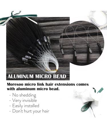 Moresoo Microring Extensions Real Hair - 50cm Black Silver Ombre Loop Extensions | Thick Remy Hair - #1B Natural Black with #Silver - Buy Online on GoSupps.com
