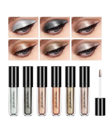 Kyda 6 colors metallic glitter liquid eyeshadow set diamond shimmer glitter eyeshadow highly pigmented durable fast drying waterproof eyeshadow set A