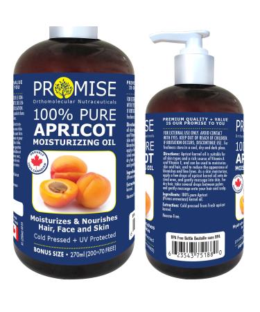 270ml (9oz) PURE 100% APRICOT MOISTURIZING OIL Moisturizes & Nourishes Hair Face and Skin Cold Pressed + UV Protected Made in Canada (270ml) 270 ml (Pack of 1)