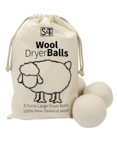 S&T INC. XL New Zealand Wool Dryer Balls, Natural White, 6 Pack