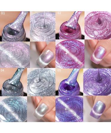 Holographic Glitter Gel Nail Polish - Cat Eye Gel Polish Kit with Magnet - 5 Colors Glitter Phantom Chameleon Magnetic Gel Nail Varnish - Soak Off UV Gel Nail Polish Home DIY Manicure - Buy Online on GoSupps.com