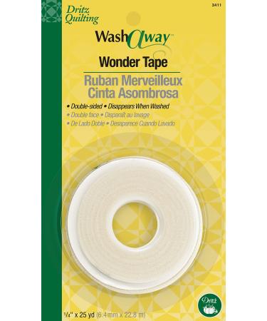 Dritz Wash-A-Way Wonder, Double-Sided, 1/4" x 25-Yards, 1 Roll, White Fabric Tape, 1/4-Inch 1/4-Inch x 25-Yards