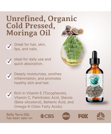 Organic Moringa Seed Oil - Bella Terra Oils | Cold-Pressed Facial Elixir | 2 oz | High in Vitamins A C & E for Radiant Beauty - Buy Online on GoSupps.com