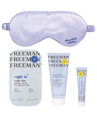 FREEMAN Sleepy Time Facial Mask Kit - 4 Piece Set with Eye Mask & Overnight Moisturizer for Tired Eyes & Skin | Includes Satin Sleep Mask | Ideal for Sleep Routine and Skin Care - Buy Online on GoSupps.com
