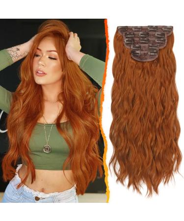 BARSDAR clip hair extensions 5 pieces long wavy copper auburn hair extensions clip 50cm thick synthetic clip hair parts for women girls daily party - ginger copper 50 cm ginger copper - Buy Online on GoSupps.com