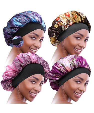 4Pcs Large Satin Bonnet Set for Curly Hair | Big Sleep Cap for Women | Jumbo Bonnet for Braids | Hair Care Silk Bonnet | Natural Long Hair | Coffee Purple Light Blue - Buy Online on GoSupps.com