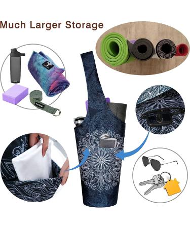 Fashion Printed Yoga Mat Bag with Large Side Pocket - Mandala Black | Fits Most Size Mats | Zipper Pocket Long Tote Yoga Bag - 37 x 15.5 - Buy Online on GoSupps.com