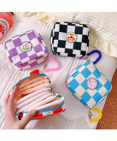 Large Capacity Cute Chequered Sanitary Napkin Storage Bag - Portable Pouch for Teen Girls (Black) - Buy Online on GoSupps.com