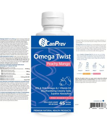 CanPrev Omega Twist - Peachy Mango 225ml - Superior absorption Enriched with DHA & EPA Omega-3 Fatty Acids -Supports Overall Wellness - Buy Online on GoSupps.com