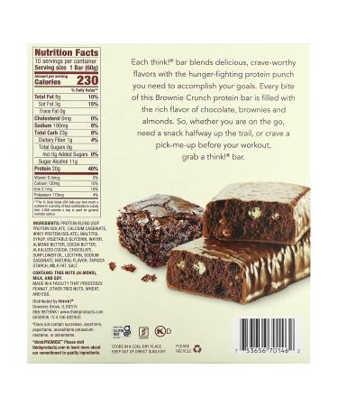 ThinkThin Protein Bars Brownie Crunch - 10 Pack 2.1 oz | Low Sugar High Protein Gluten-Free Snack - Buy Online for International Shipping - Buy Online on GoSupps.com