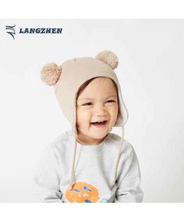 LANGZHEN Toddler Winter Hat Earflap Knit Cap for Baby Boys Girls 0-6 Months - Khaki - Buy Online on GoSupps.com
