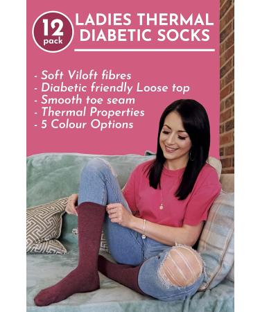 12 Pack Womens Viloft Non Binding Thermal Diabetic Socks - Pink | Sock Snob - Buy Online on GoSupps.com