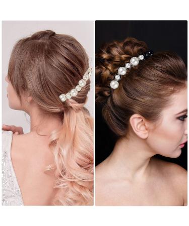 Faux Pearl Banana Hair Clips for Women - 12 Pieces Rhinestone Ponytail Holders & Grips for Thick Long Hair - Buy Online on GoSupps.com