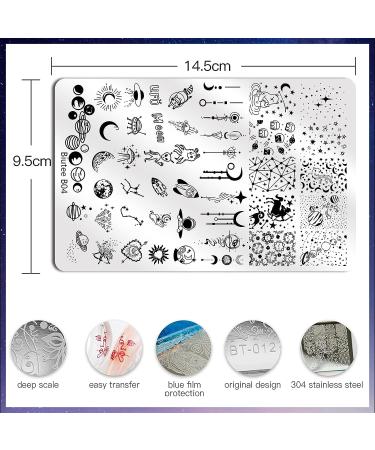 Biutee 4PCS Nail Stamping Plate Set with Stamper and Scraper - Starry Sky, Moon, Animal, Flower Patterns - Buy Online on GoSupps.com