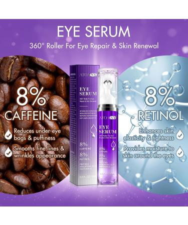 Eye Treatment Serum - 8% Caffeine & Retinol Hyaluronic Acid Niacinamide Peptides - Cream for Dark Circles Puffy Eyes Fine Lines - 360 Eye Roller Massage Ball Included 0.5 fl. oz - Buy Online on GoSupps.com